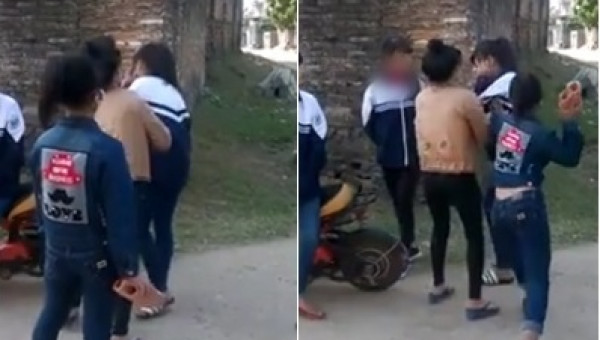 Xôn xao clip một nhóm nữ sinh cầm gạch đánh bạn ngất xỉu giữa đường