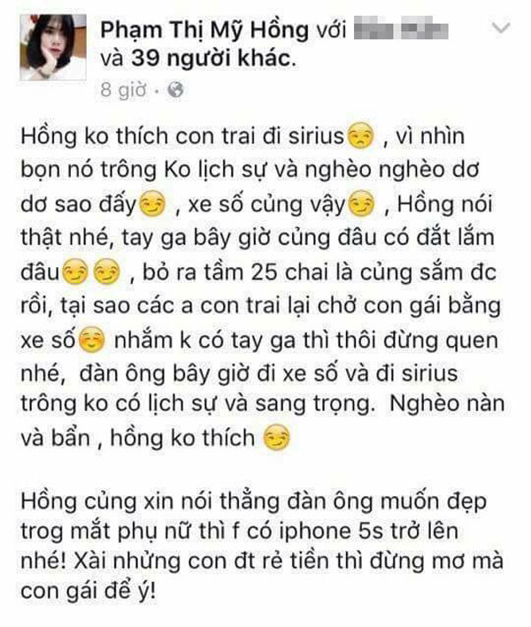 Cư dân mạng phản pháo status chê đàn ông đi xe số ‘vừa nghèo, vừa dơ’